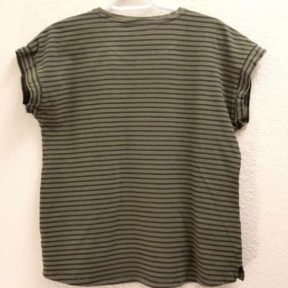 Old Navy Striped T-Shirt Olive‎ Green Casual Short Sleeve Top Size M - Picture 2 of 4